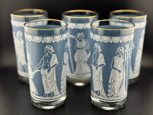 Set of 5 Vintage Jeanette Jasperware Hellenic Tumblers