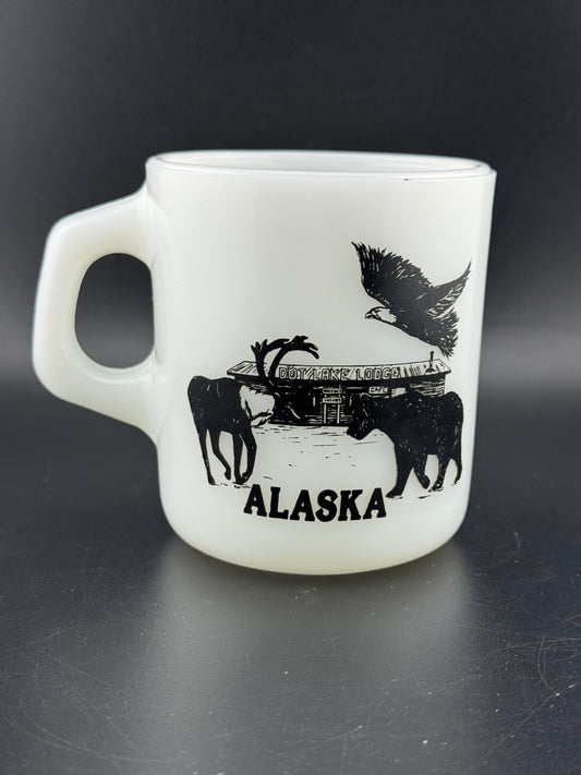 Vintage Galaxy Alaska Souvenir Milk Glass Mug