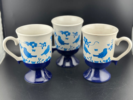 Set of 3 Pedestal Blue Bird Mugs
