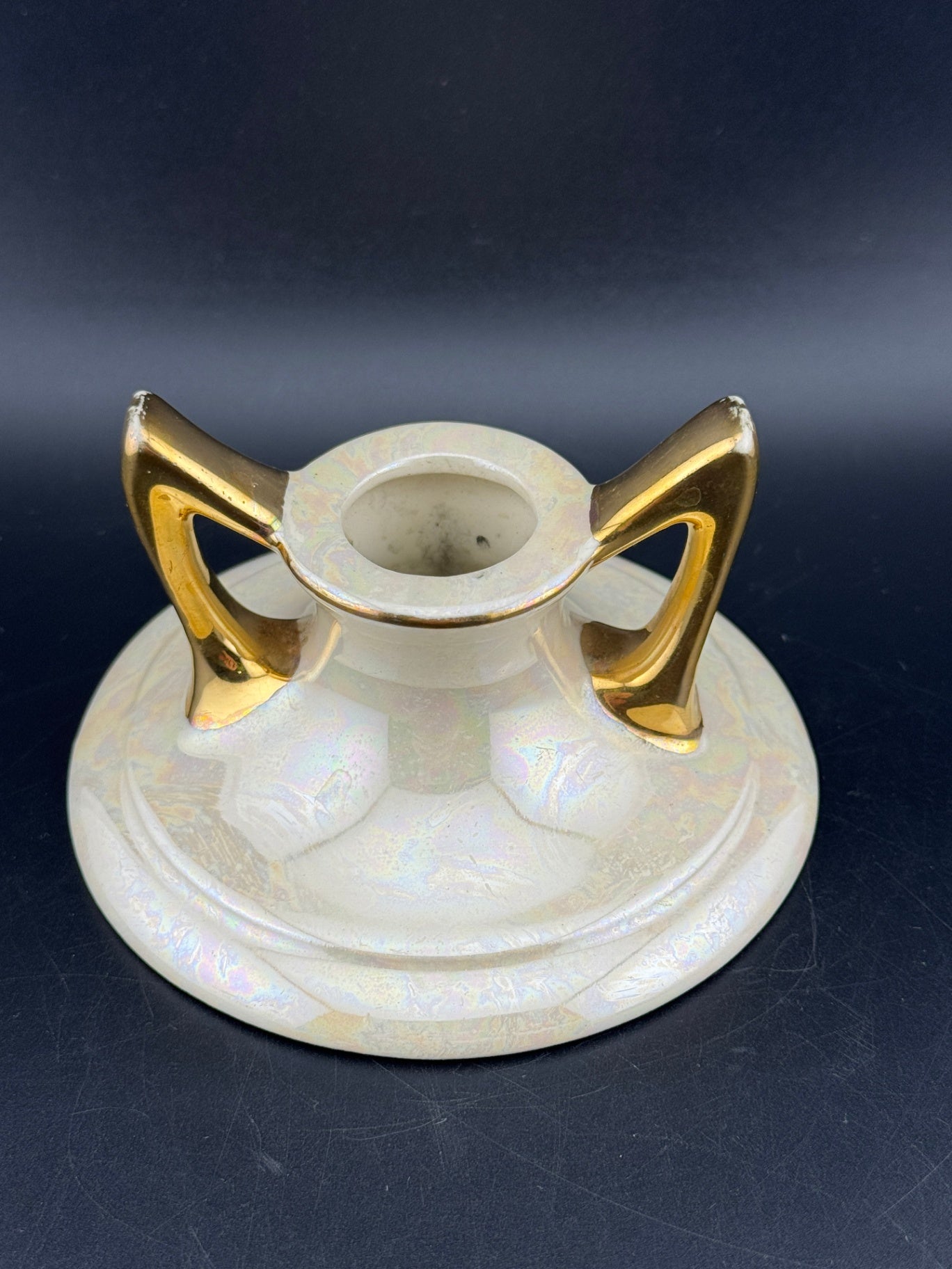Vintage Pearl China Co Lusterware 22K Gold Candlestick Holder
