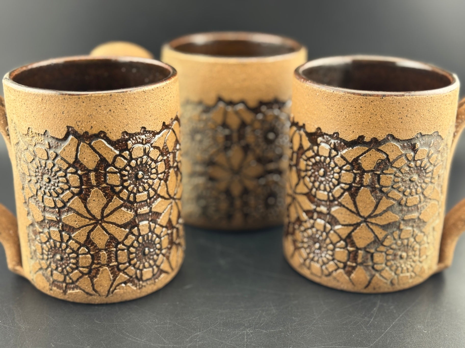 Set of 3 Vintage Pottery Mugs by NY Artist Carol Adamec Marsham