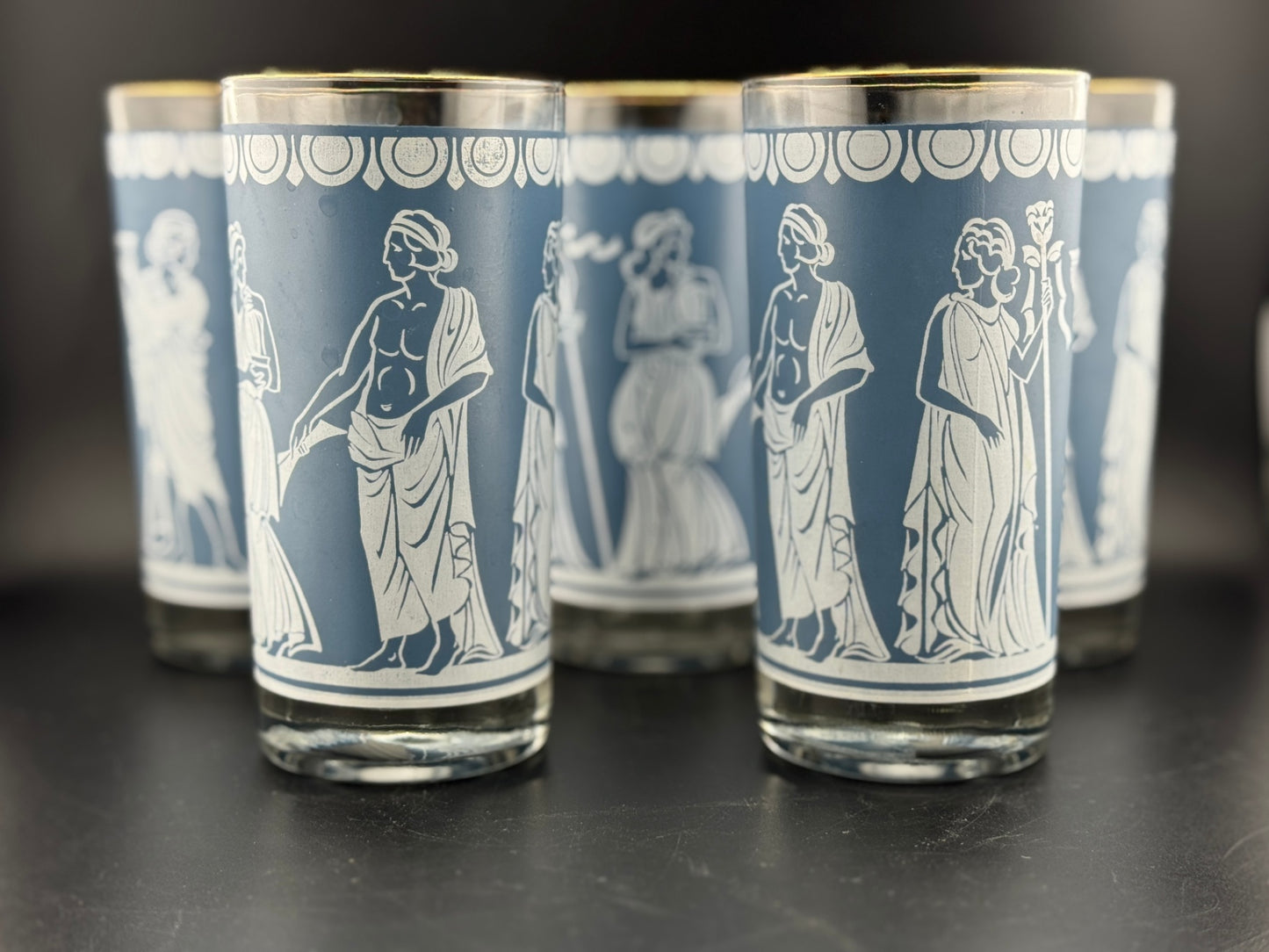 Set of 5 Vintage Jeanette Jasperware Hellenic Tumblers