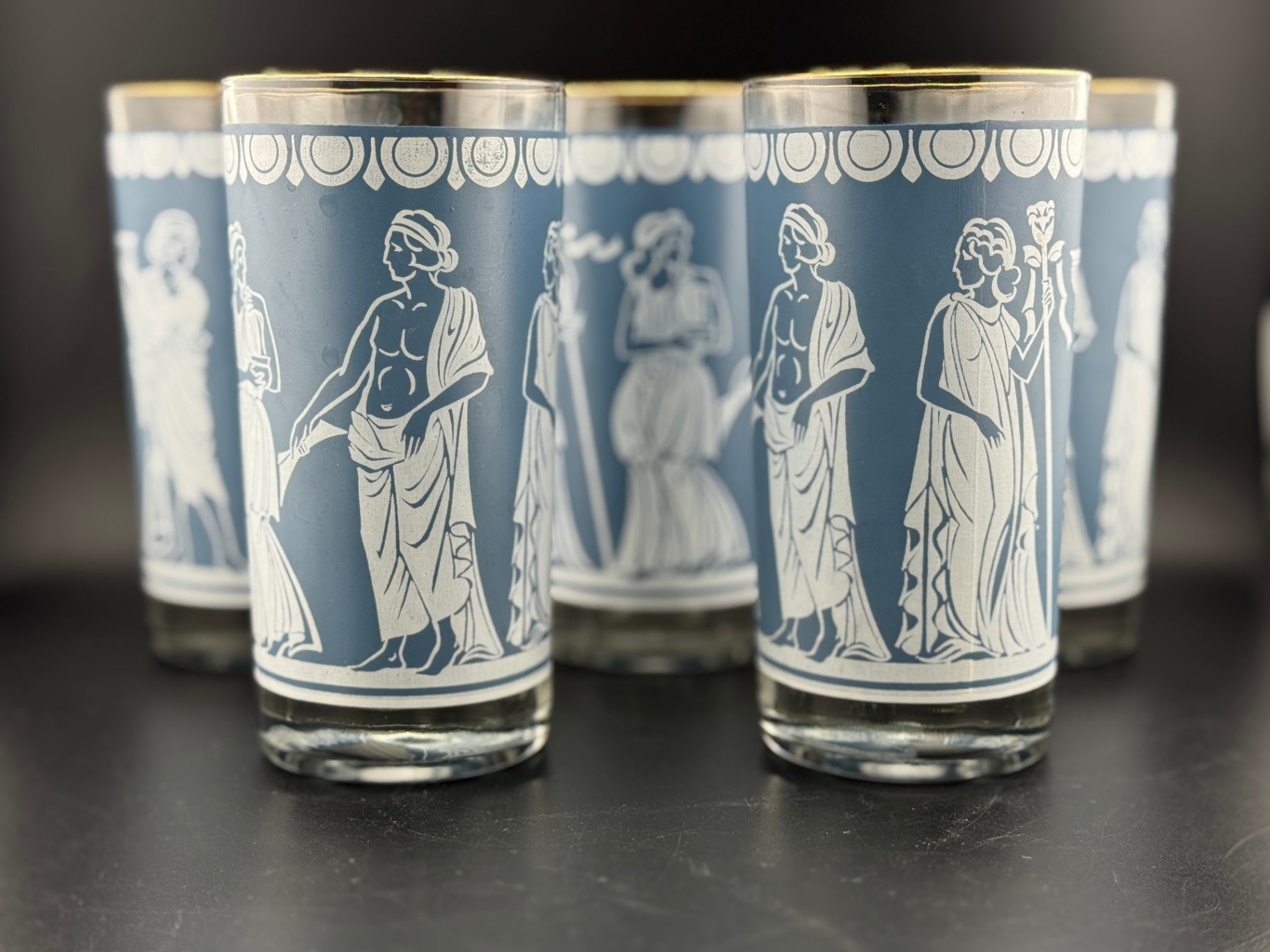 Set of 5 Vintage Jeanette Jasperware Hellenic Tumblers