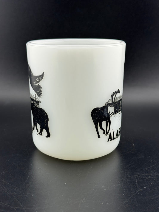 Vintage Galaxy Alaska Souvenir Milk Glass Mug