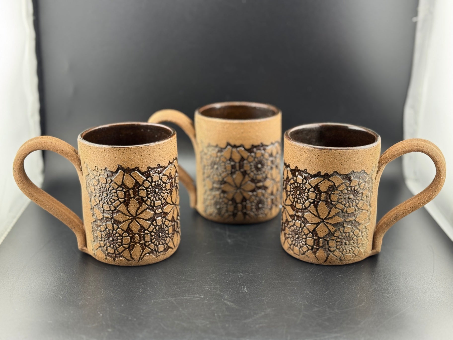 Set of 3 Vintage Pottery Mugs by NY Artist Carol Adamec Marsham