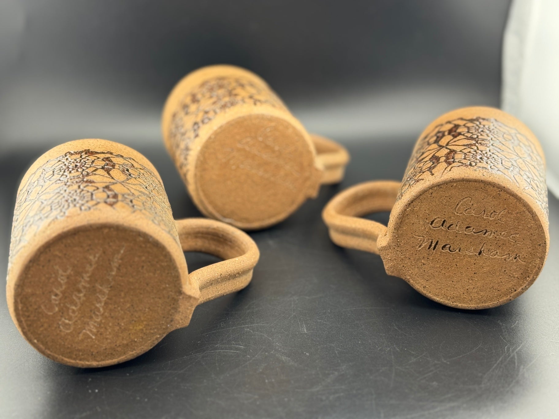 Set of 3 Vintage Pottery Mugs by NY Artist Carol Adamec Marsham