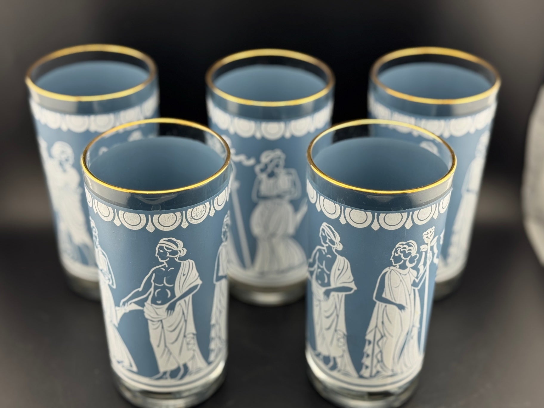 Set of 5 Vintage Jeanette Jasperware Hellenic Tumblers