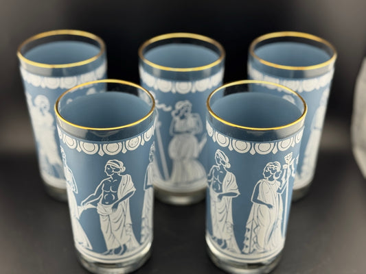 Set of 5 Vintage Jeanette Jasperware Hellenic Tumblers