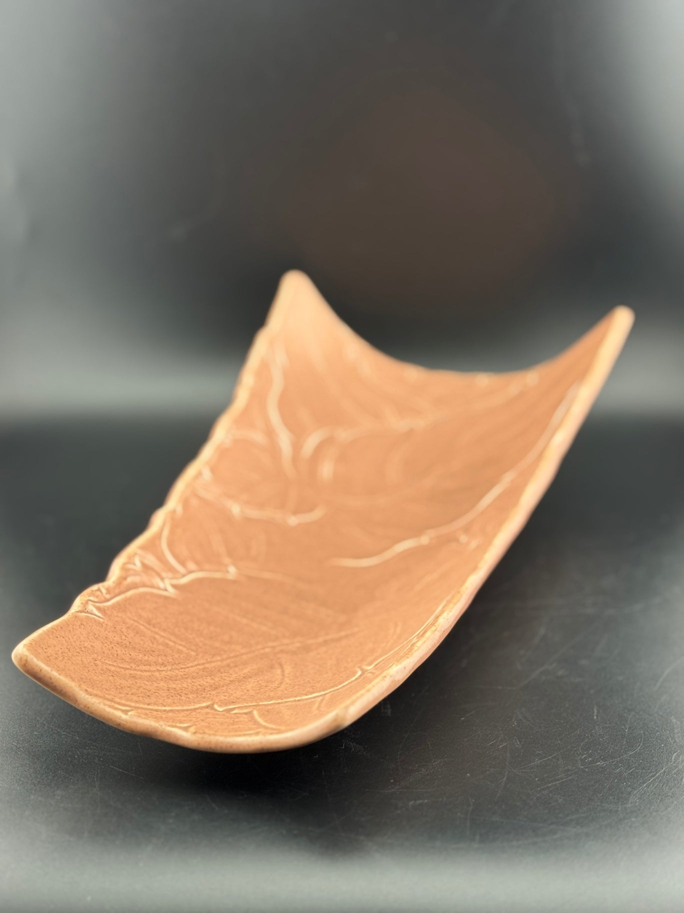 Woodfield Salmon Pink Three Toed Dish by Steubenville
