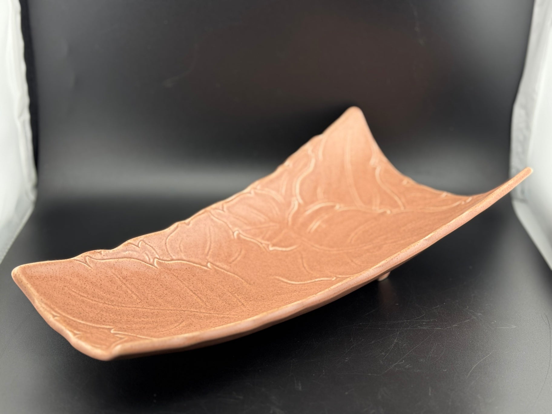 Woodfield Salmon Pink Three Toed Dish by Steubenville