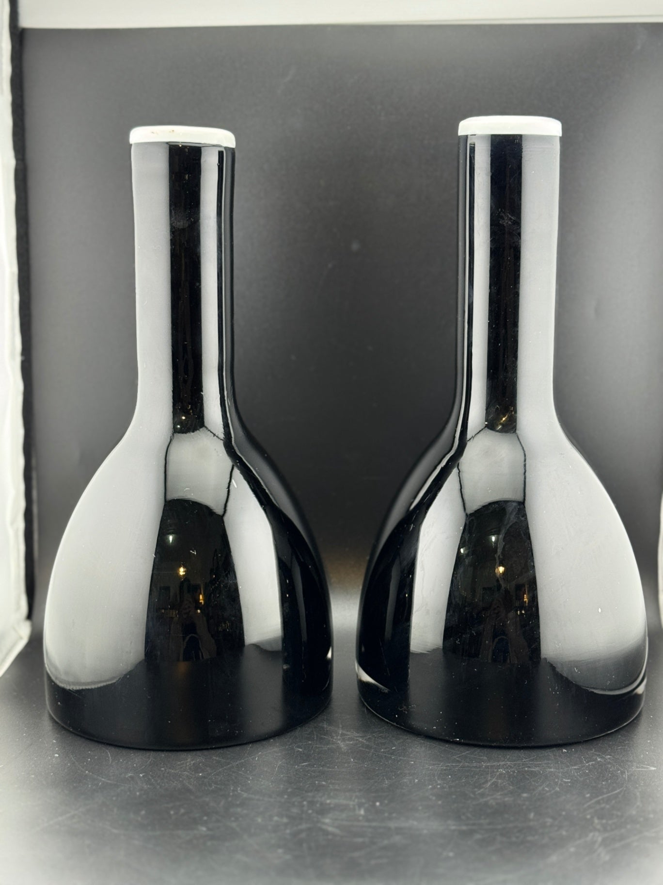 Handblown Glass Vase, Black with White Rim