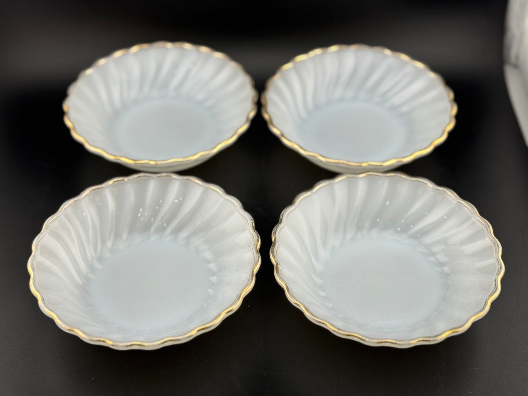 Vintage Anchor Hocking Gold Rimmed Milk Glass Berry Bowls - Set of 4
