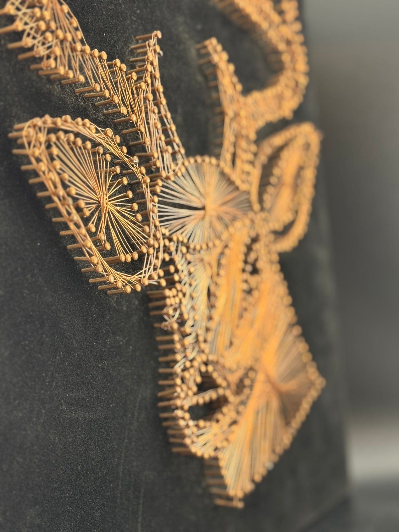 Handmade 1970's Copper Wire String Art on Black Velvet