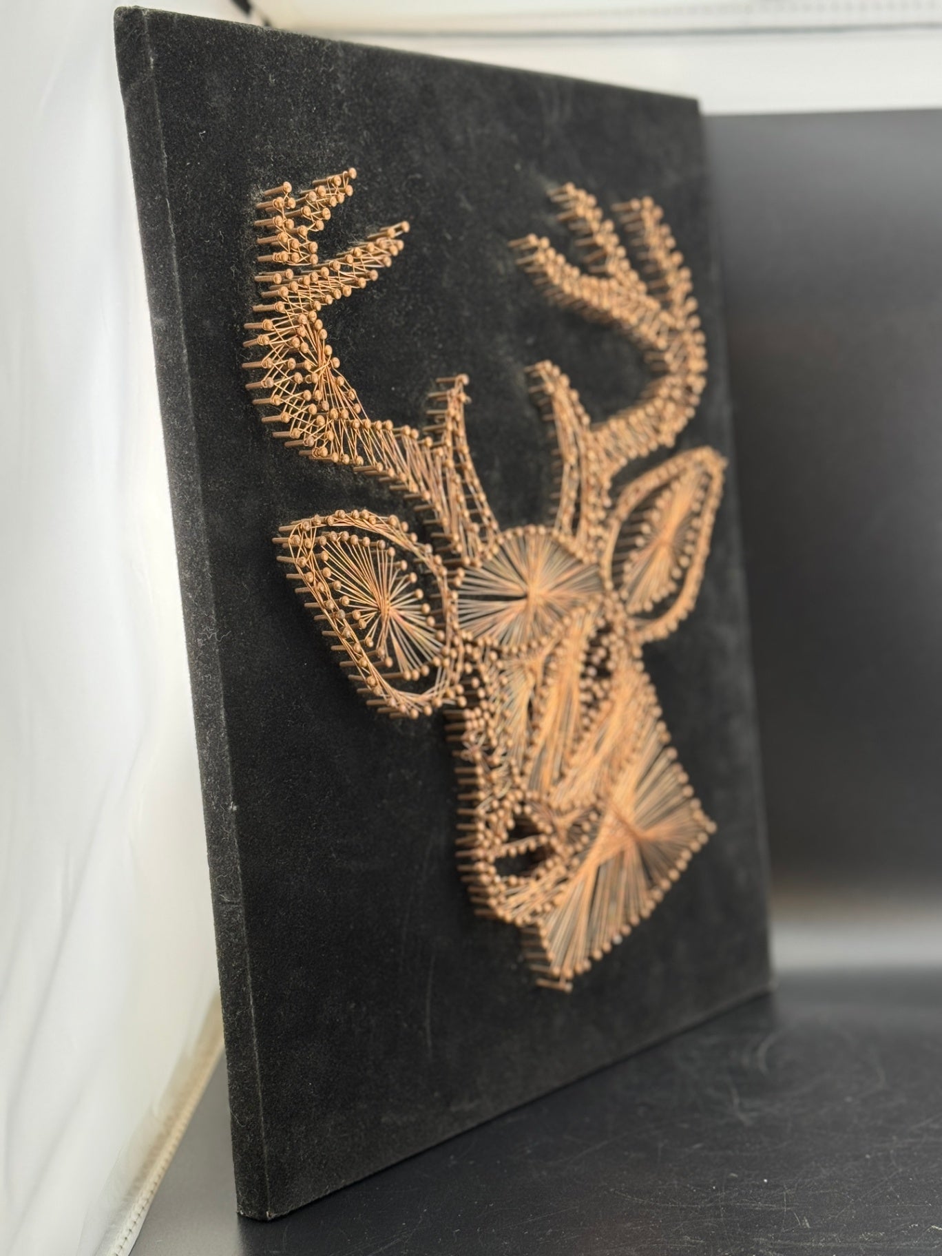 Handmade 1970's Copper Wire String Art on Black Velvet