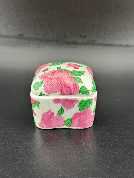 Small Pink Rose Porcelain Trinket Ring Box