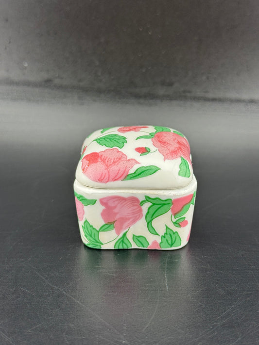 Small Pink Rose Porcelain Trinket Ring Box