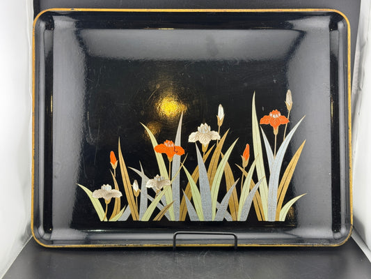 Vintage Otagiri Iris Black Laquer Tray