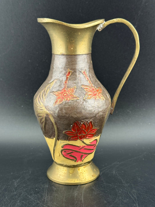 Vintage Brass Enamel Pitcher