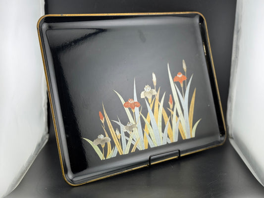 Vintage Otagiri Iris Black Laquer Tray