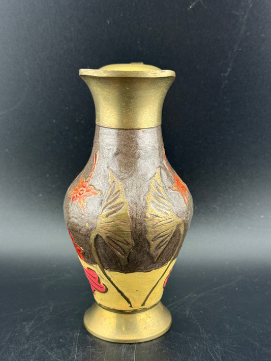 Vintage Brass Enamel Pitcher