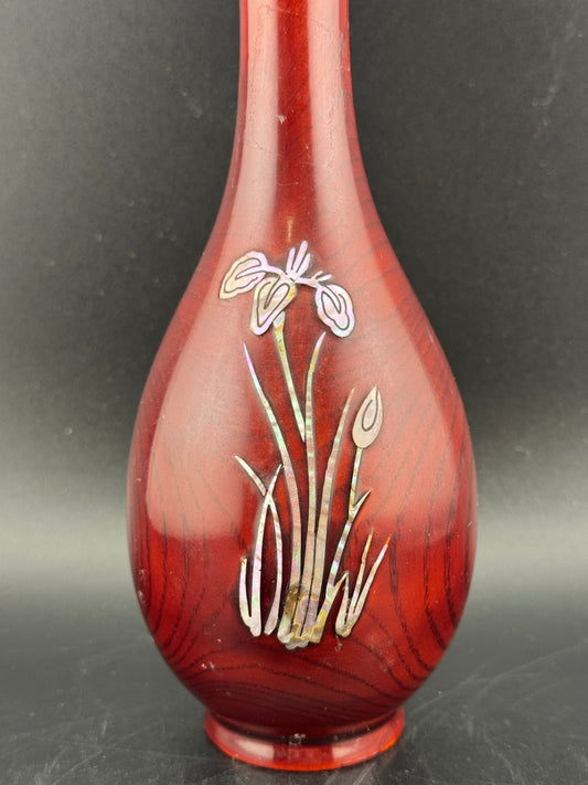 Vintage Inlaid Abalone Shell Iris Flower Vase