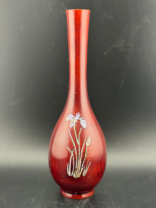 Vintage Inlaid Abalone Shell Iris Flower Vase