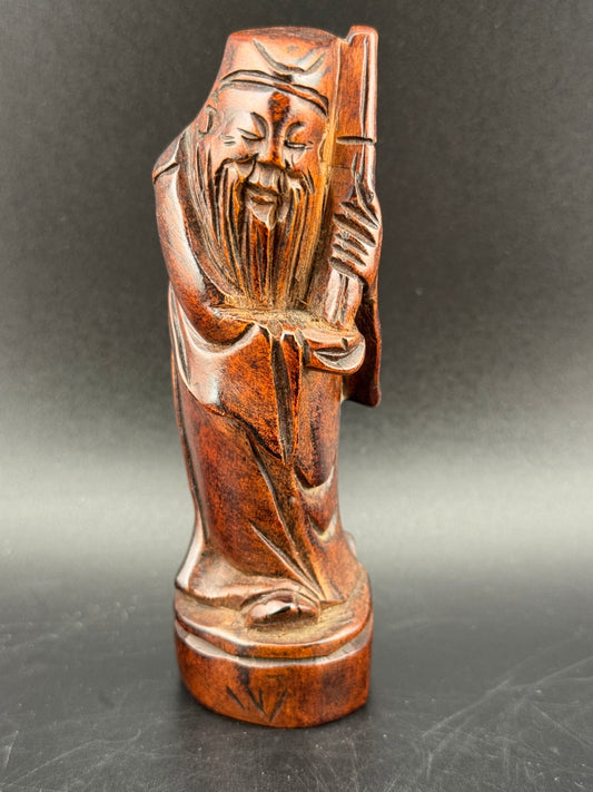Vintage Carved Wood Figurine of Shou Xing, God of Longevity