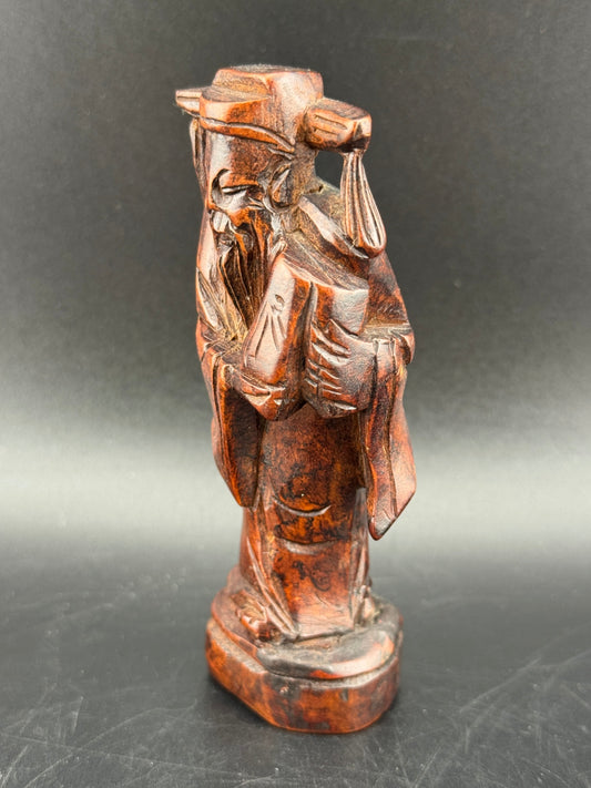 Vintage Carved Wood Figurine of Shou Lao, God of Longevity
