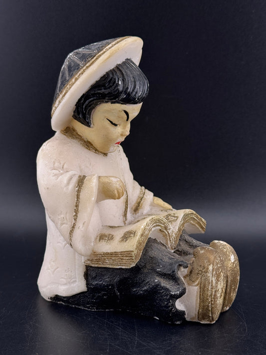 Vintage Salt Stone Little Asian Girl Reading