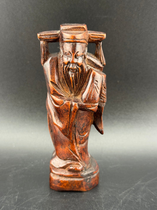 Vintage Carved Wood Figurine of Shou Lao, God of Longevity