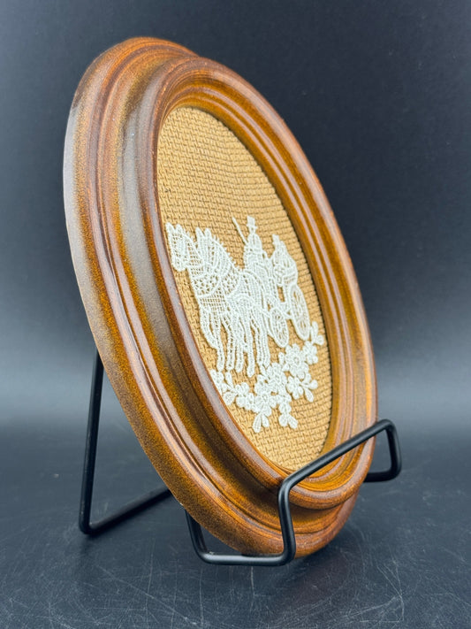 Vintage Bobbin Lace Carriage in Oval Frame