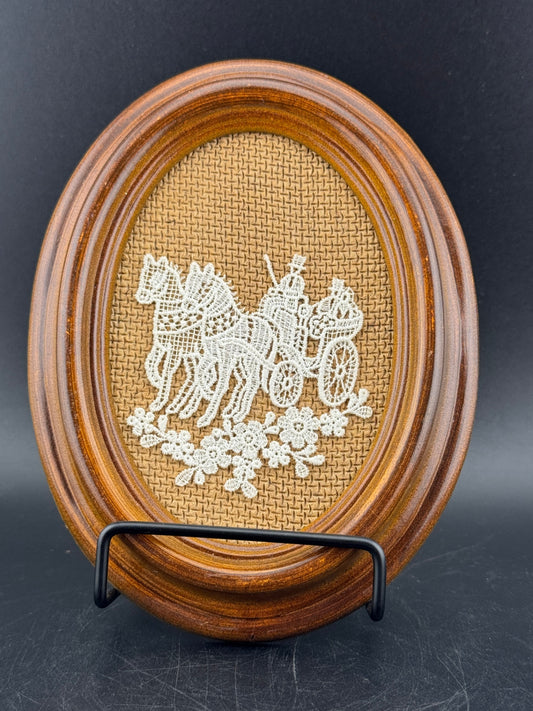 Vintage Bobbin Lace Carriage in Oval Frame