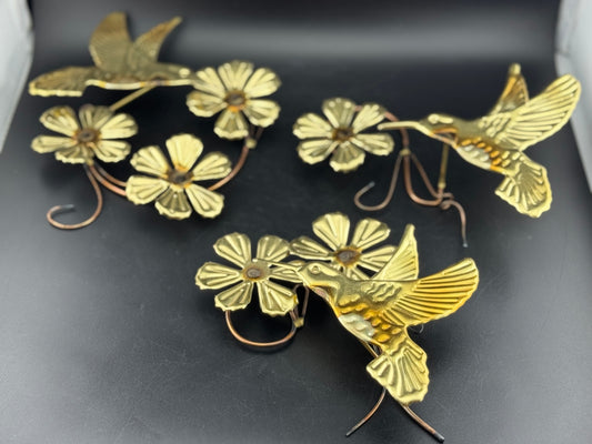 Three-Piece HOMECO Home Interior Brass Hummingbird Wall Hangers