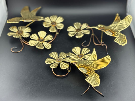 Three-Piece HOMECO Home Interior Brass Hummingbird Wall Hangers