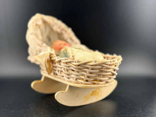 Antique Miniature Baby Doll in Cradle