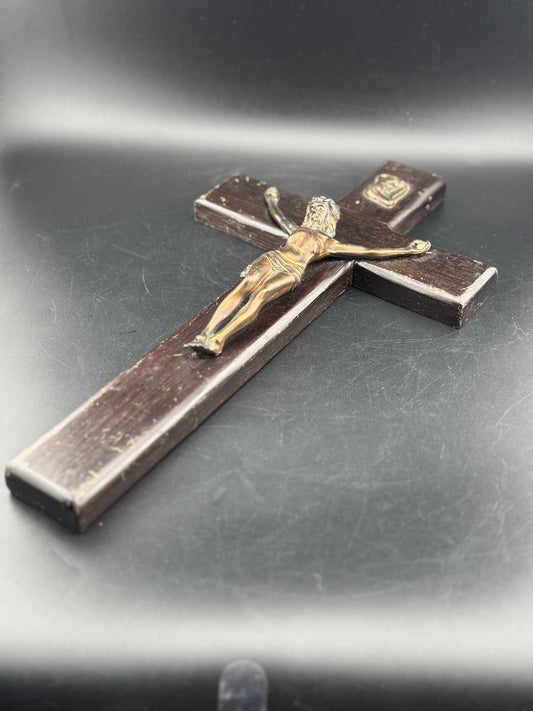 Vintage Wooden Crucifix with Metal Jesus