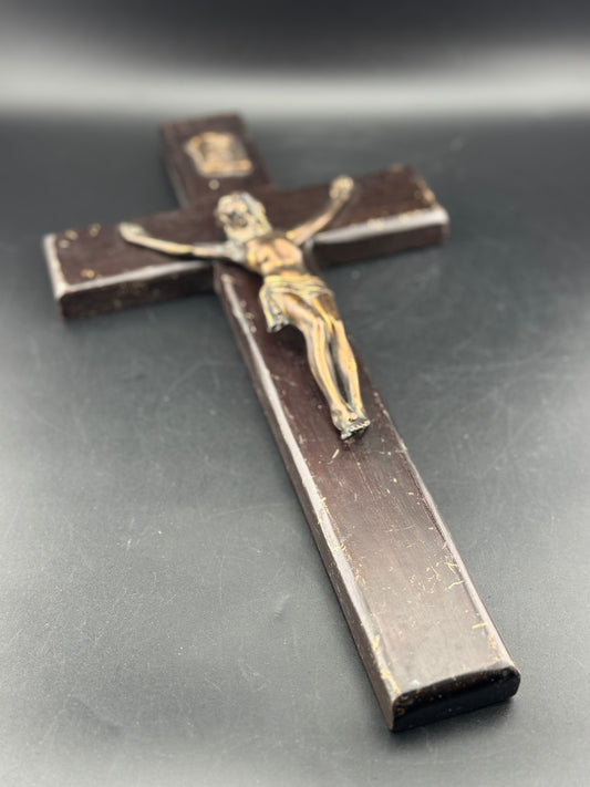 Vintage Wooden Crucifix with Metal Jesus
