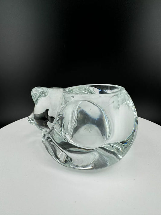 Vintage Clear Glass Cat Candleholder