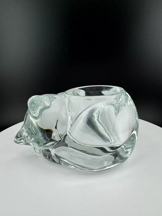 Vintage Clear Glass Cat Candleholder