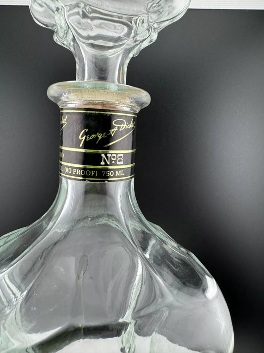 Vintage George Dickel No. 8 Clear Glass Bottle with Stopper Empty Bottle