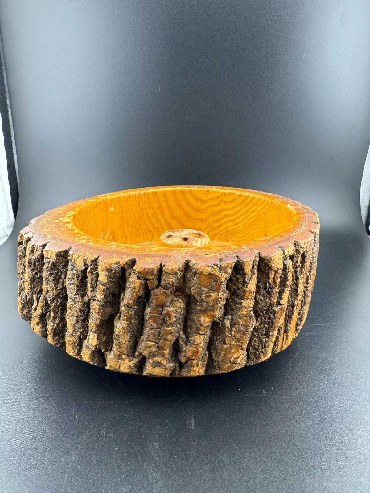 Vintage Wood Nut Bowl Dish Live Edge Tree Bark MCM