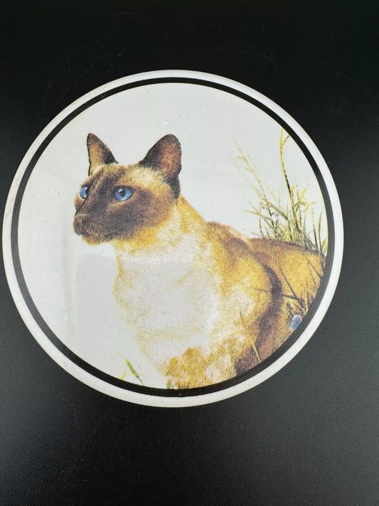 Siamese Cat Trinket/Ring Box Vintage 1986 Round Porcelain By The Love Mug 3”x 1”