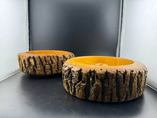 Vintage Wood Nut Bowl Dish Live Edge Tree Bark MCM
