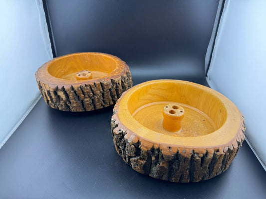 Vintage Wood Nut Bowl Dish Live Edge Tree Bark MCM