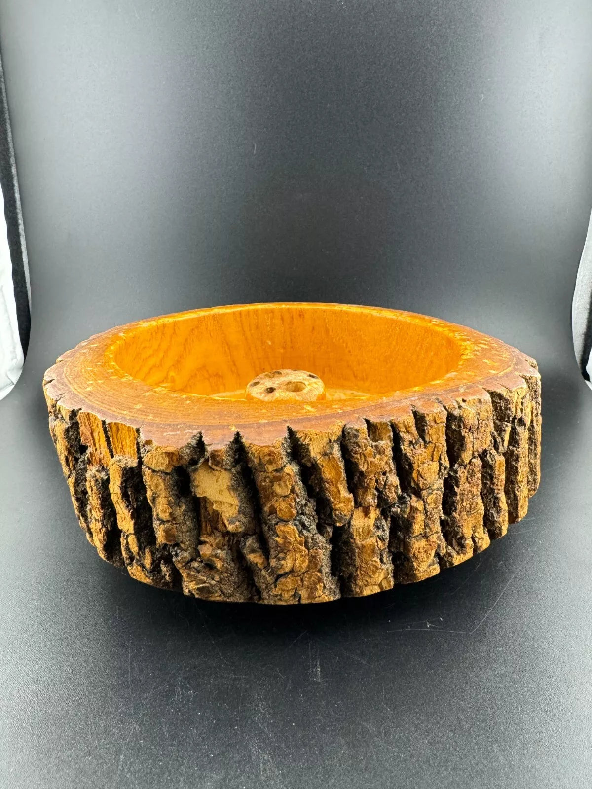 Vintage Wood Nut Bowl Dish Live Edge Tree Bark MCM
