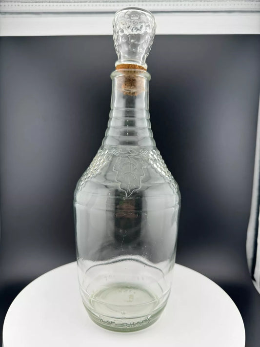 Vintage Grape Pattern Clear Glass Decanter Bottle with Stopper Empty Bottle