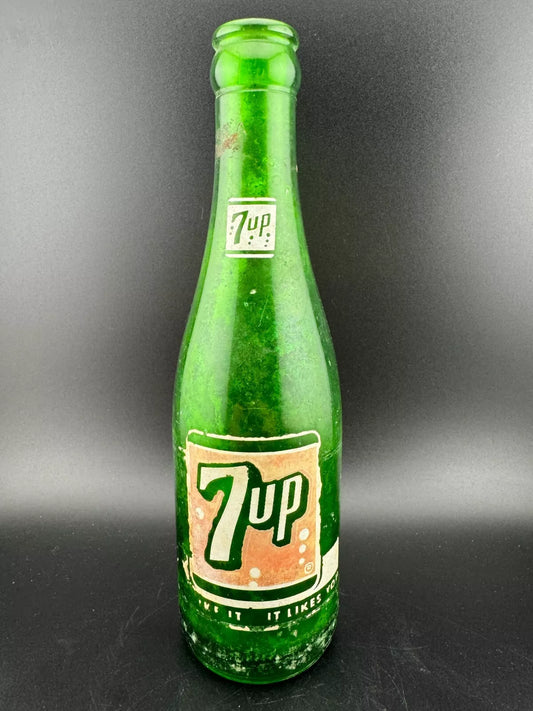 Vintage Green Glass 7 oz 7UP Pop Bottle