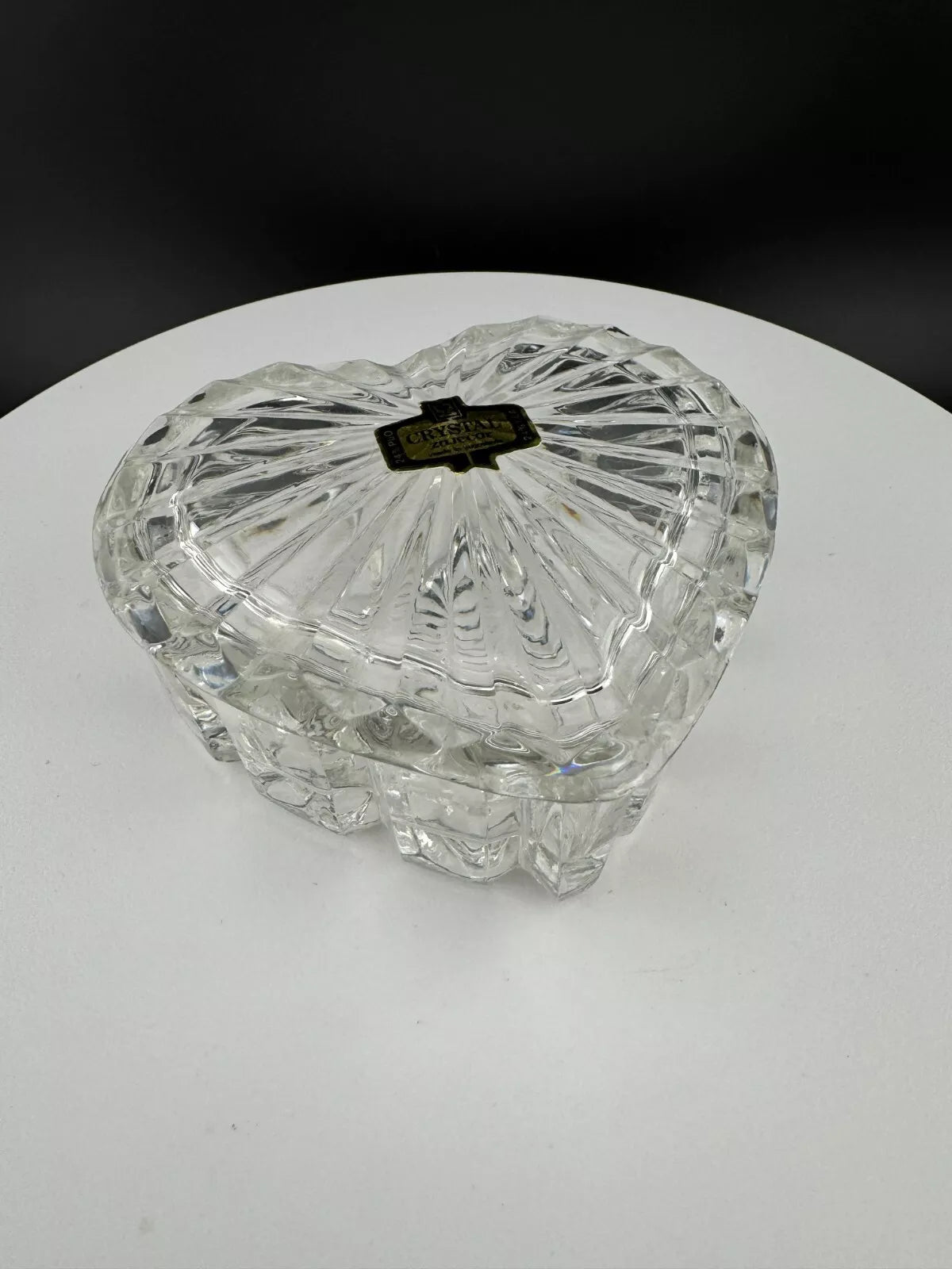 Zajecar Hand Cut Lead Crystal Made in Yugoslavia Heart Shape Trinket Box