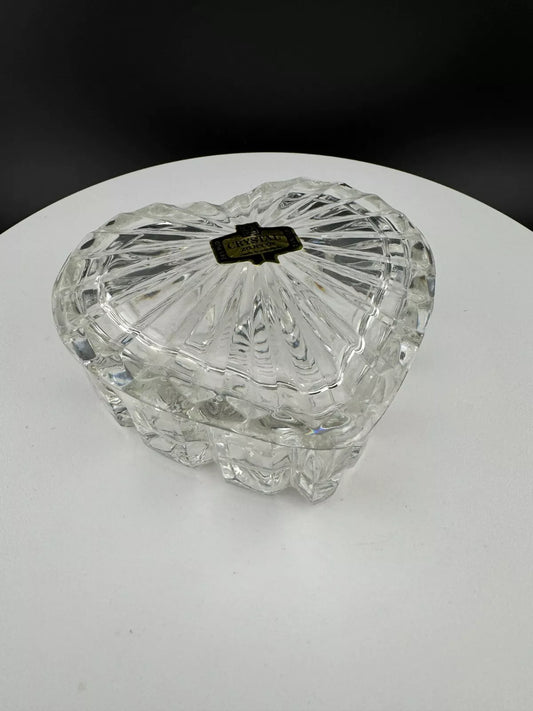 Zajecar Hand Cut Lead Crystal Made in Yugoslavia Heart Shape Trinket Box