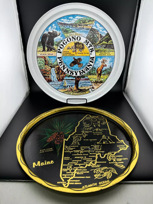 Vintage Tin State Souvenir Trays - Maine